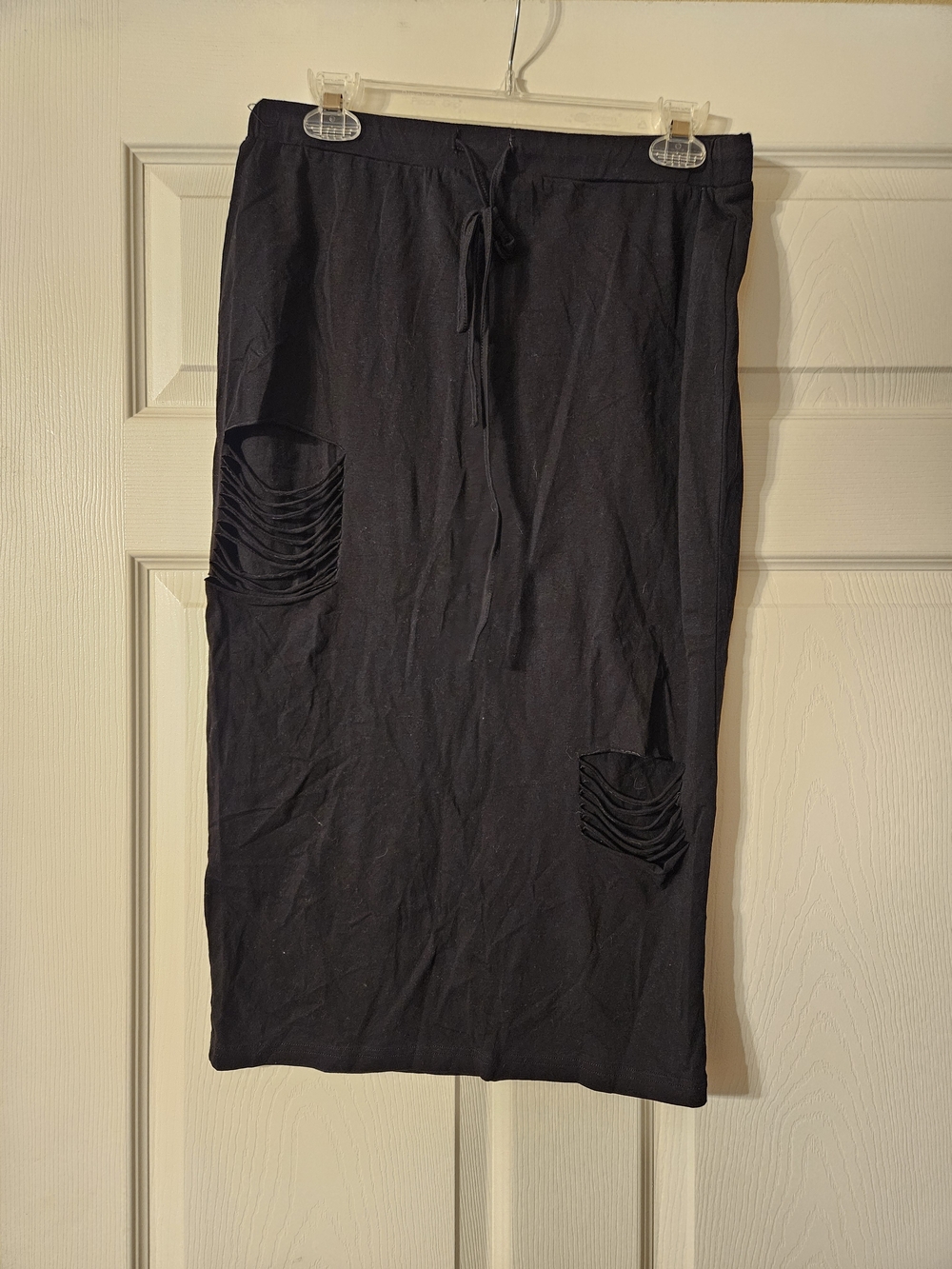 Black Midi Drawstring Distressed Pencil Skirt